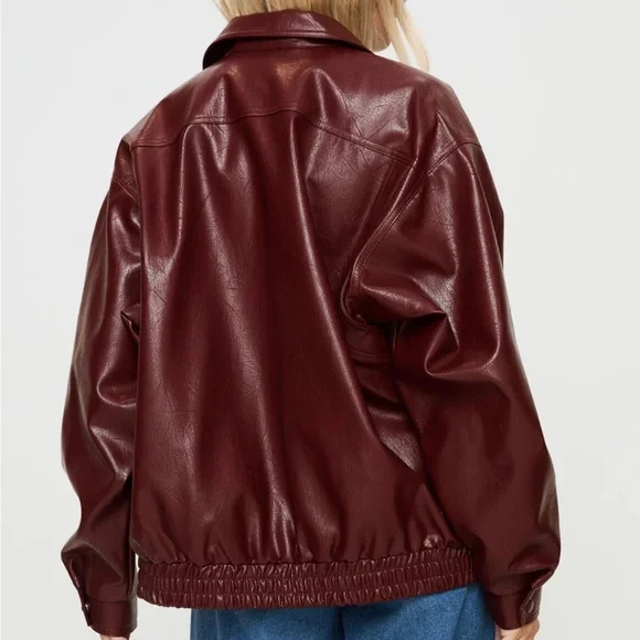 Princess Polly Faux Leather Jacket Burgundy - Picture 4 of 6